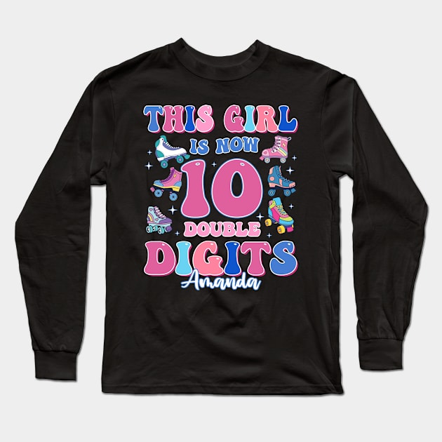 Double Digits 10 Birthday Tee Roller Birthday Tee Custom Birthday Girl Gift Rollin' into 10 Long Sleeve T-Shirt by inksplashcreations